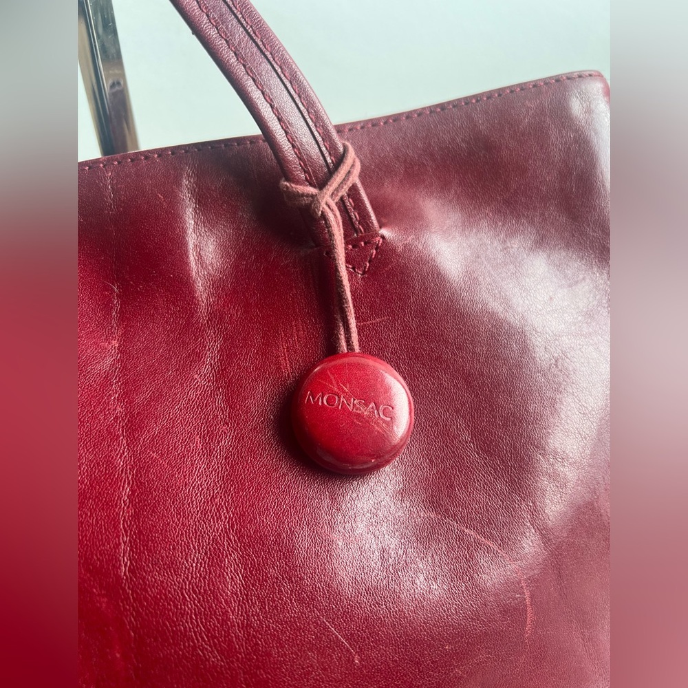 Vintage 90s Y2K Oxblood Leather Tote‎ Bag Structured Patina Minimalist Work Bag - Picture 11 of 14